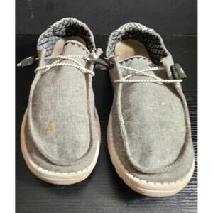 Hey Dude Wendy‎ Chambray Woven Onyx Women's Size 8 Gray Slip On Shoes Canvas